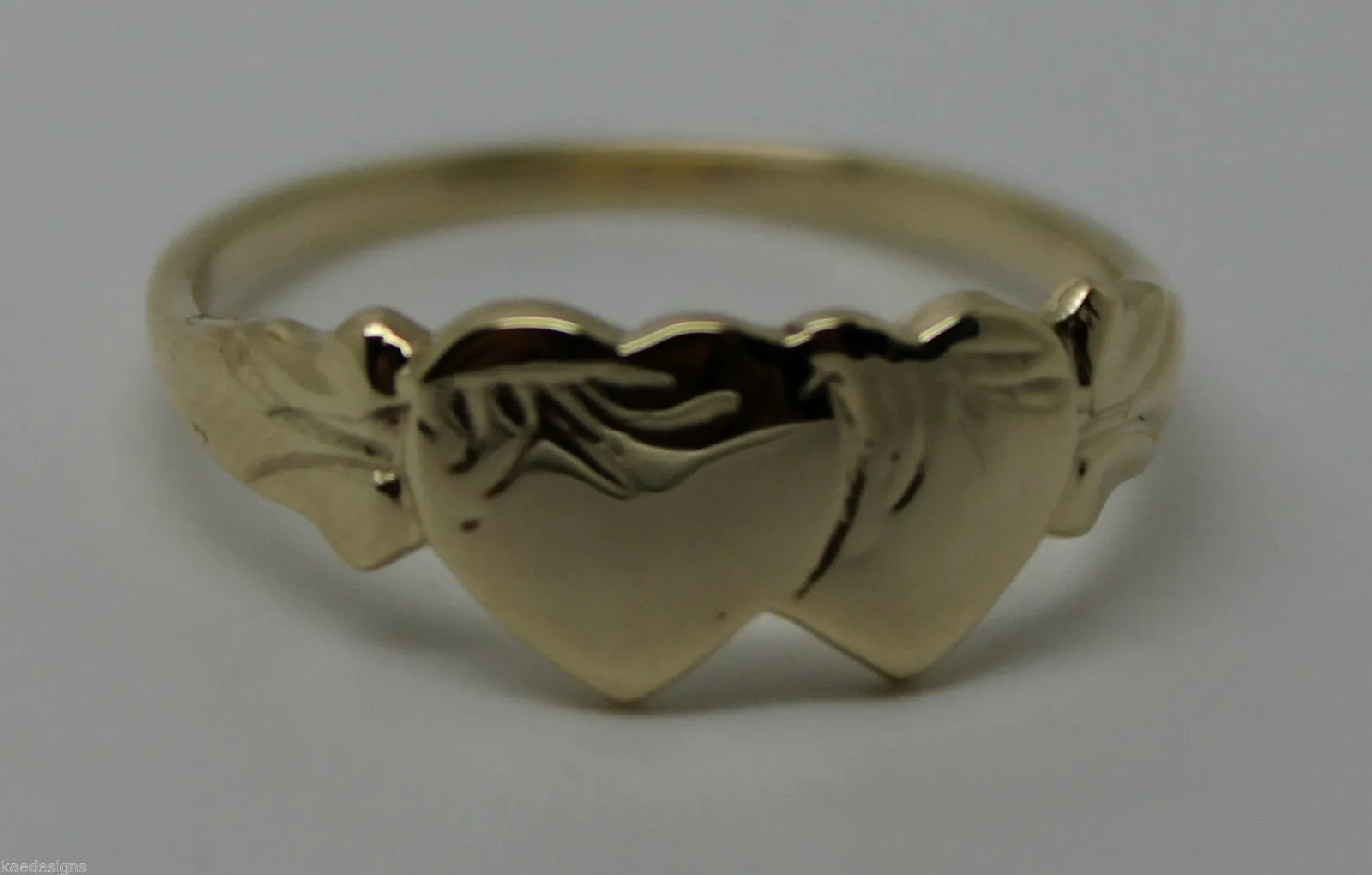 Size M Kaedesigns, Solid New 9ct 9kt Yellow Gold Double Heart Signet Ring