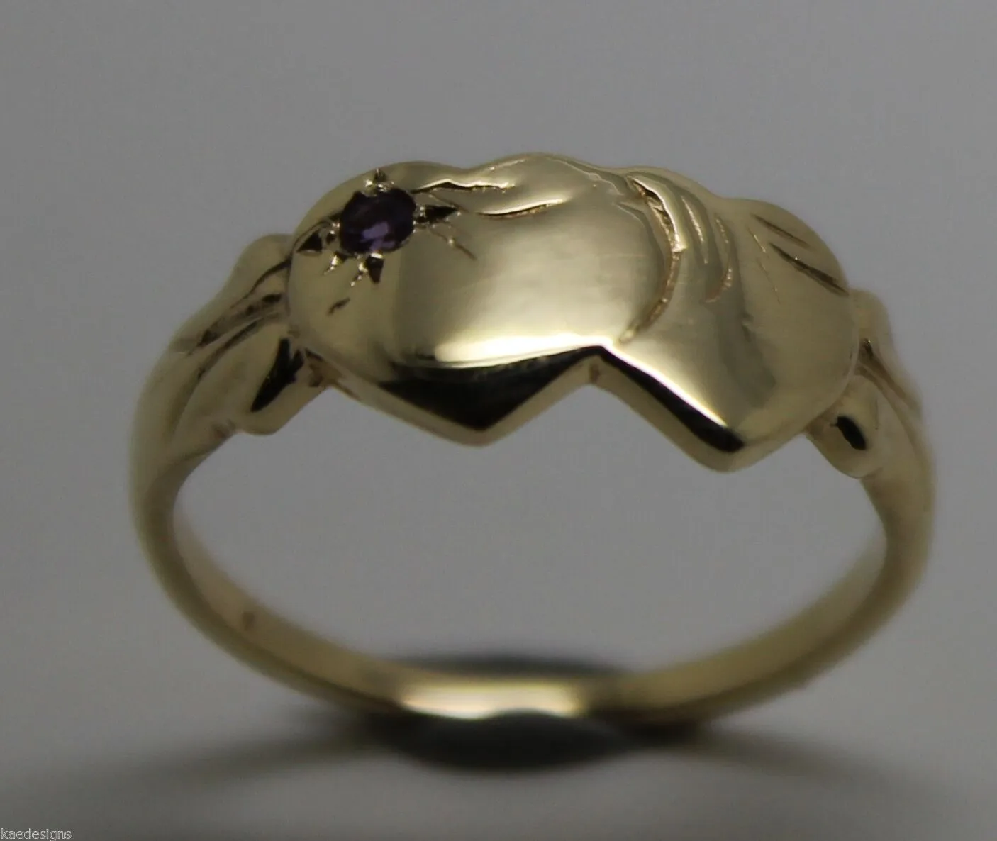 Size Q 9ct Yellow, Rose or White Gold 375 Amethyst (Birthstone Of February) Double Heart Signet Ring