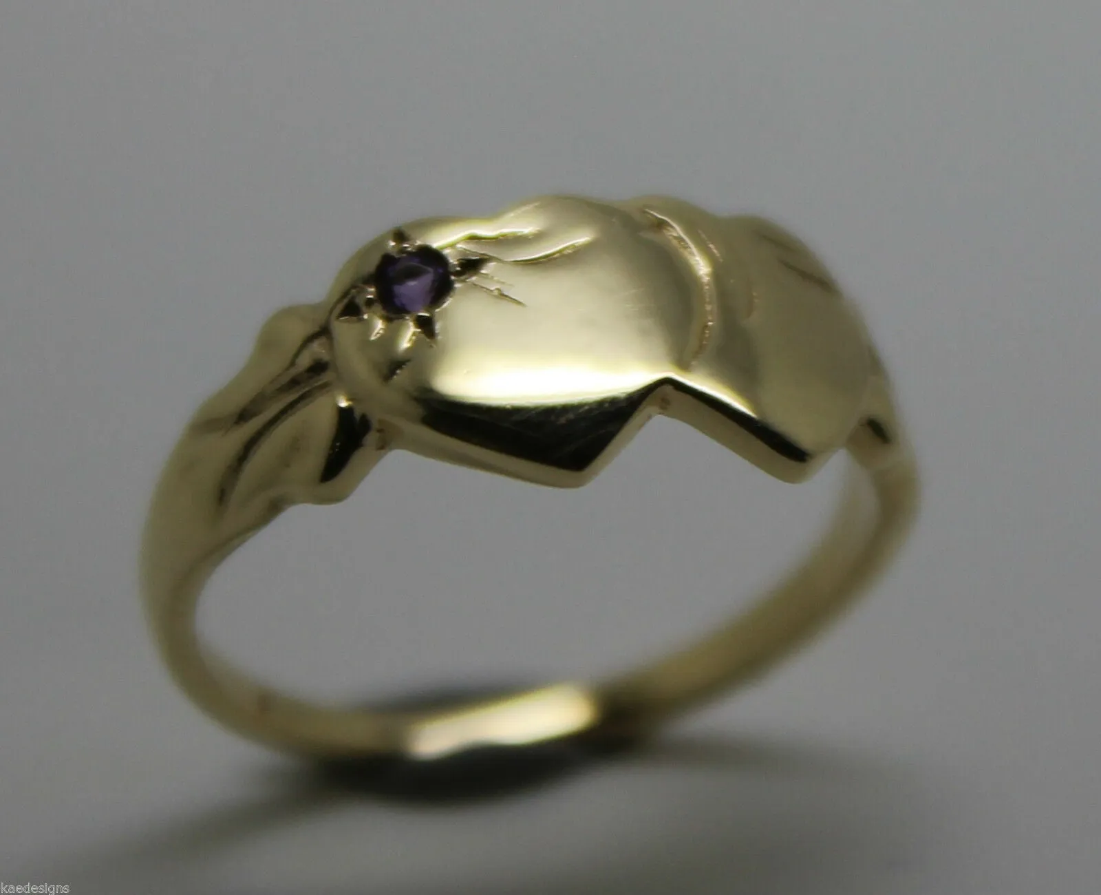 Size Q 9ct Yellow, Rose or White Gold 375 Amethyst (Birthstone Of February) Double Heart Signet Ring