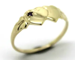 Size Q 9ct Yellow, Rose or White Gold 375 Amethyst (Birthstone Of February) Double Heart Signet Ring