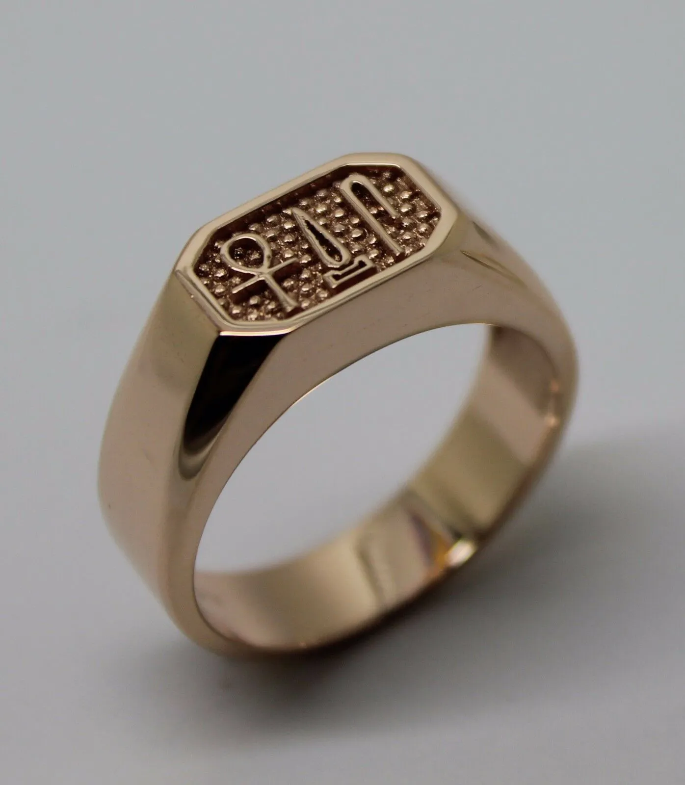 Size V - Genuine 9ct Rose Gold Signet Ring Egyptian Hieroglyphic symbols-Success,Happiness,Health