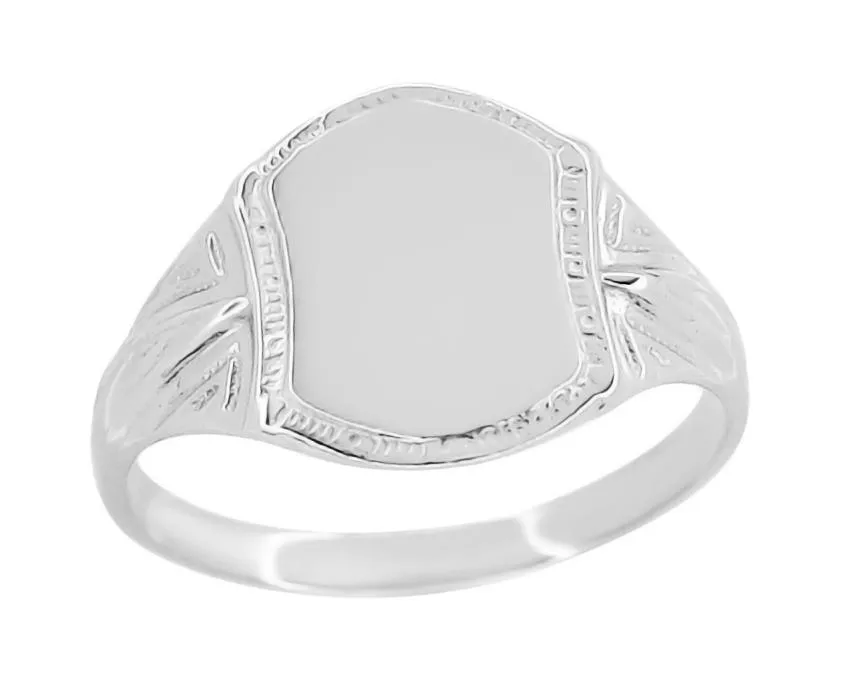 Small Victorian Shield Signet Ring in 14 Karat White Gold