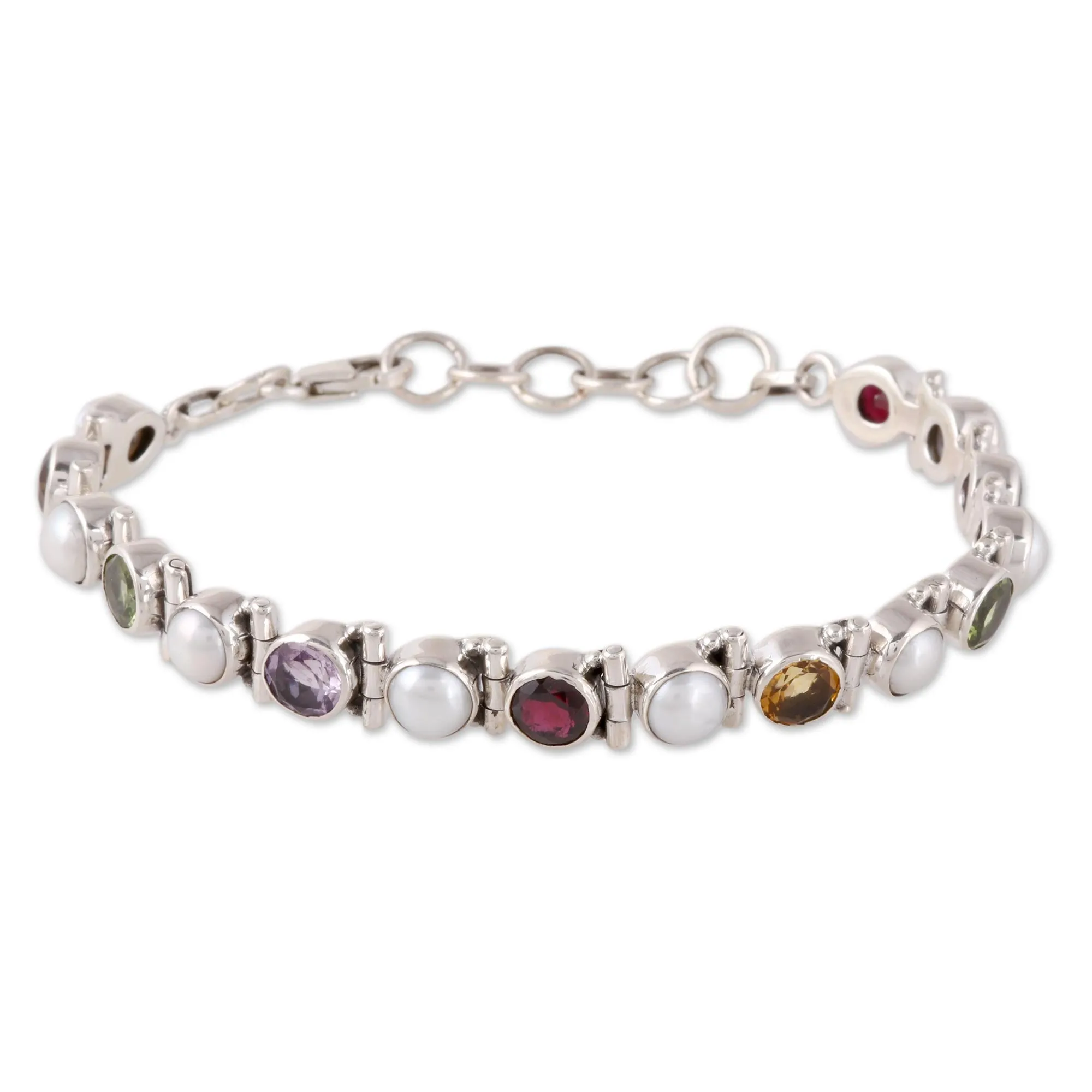 Sparkling Grace Cultured Pearl and Multi-Gem Tennis Bracelet from India