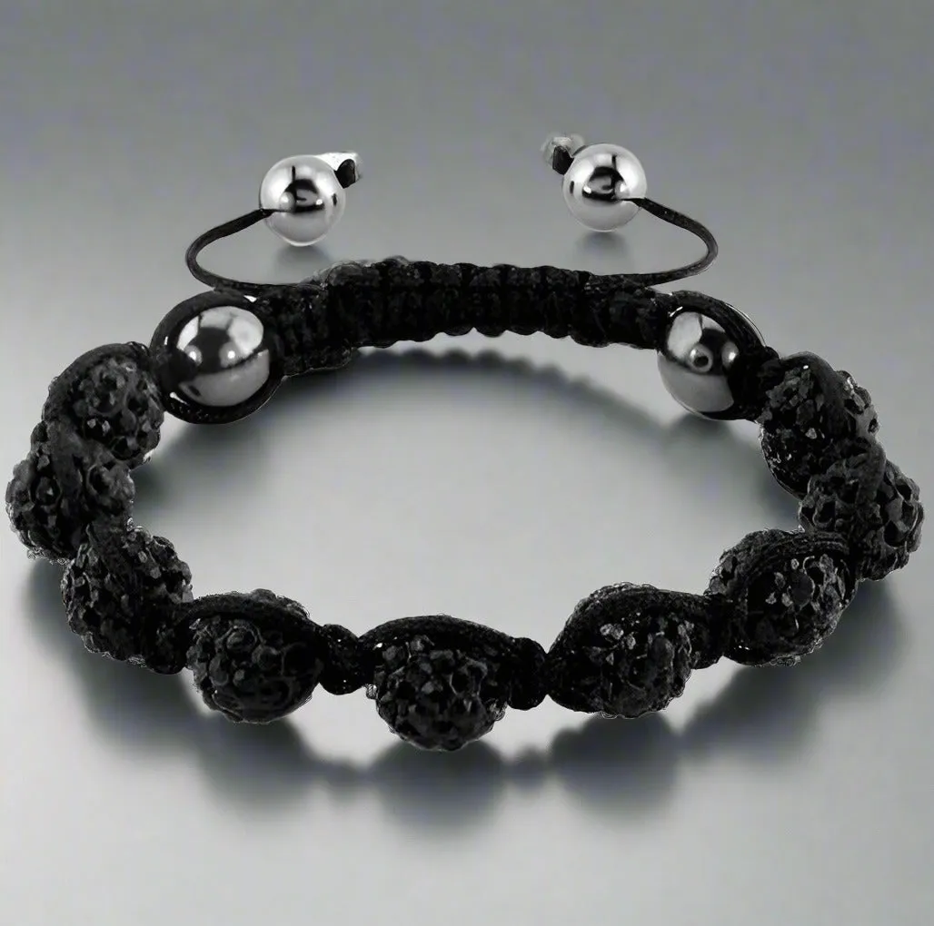 Sparkly Black Crystals Hand Made Shamballa Bracelet