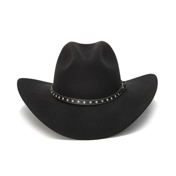 Stampede Hats - 100X Wool Felt Black Cowboy Hat with Rhinestone Leather Trim