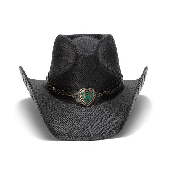 Stampede Hats - Hearts and Chains Black Straw Western Hat