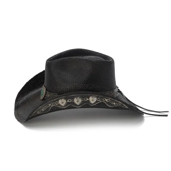 Stampede Hats - Hearts and Chains Black Straw Western Hat