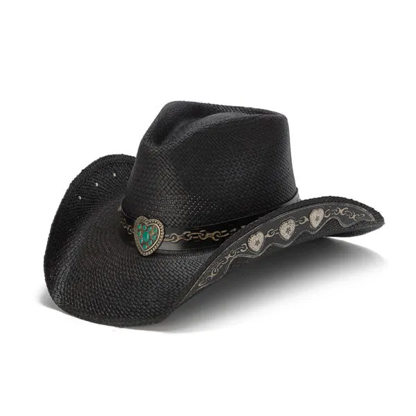 Stampede Hats - Hearts and Chains Black Straw Western Hat