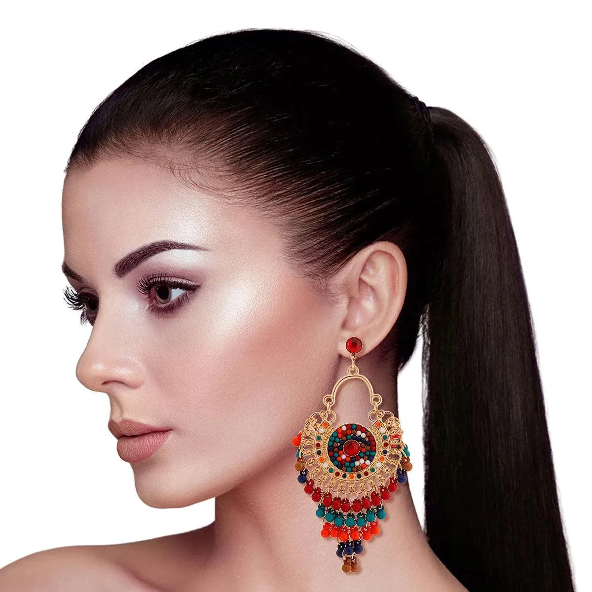 Stand Out from the Crowd with Multicolor Beaded Chandelier Earrings