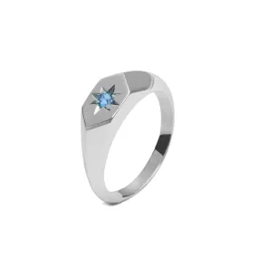 Starlight Aquamarine Birthstone Signet Ring