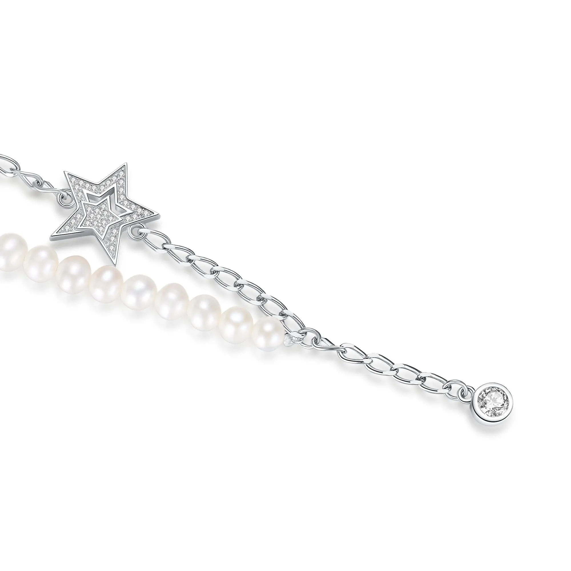 Starry Night Crystal and Pearl Double Chain Bracelet