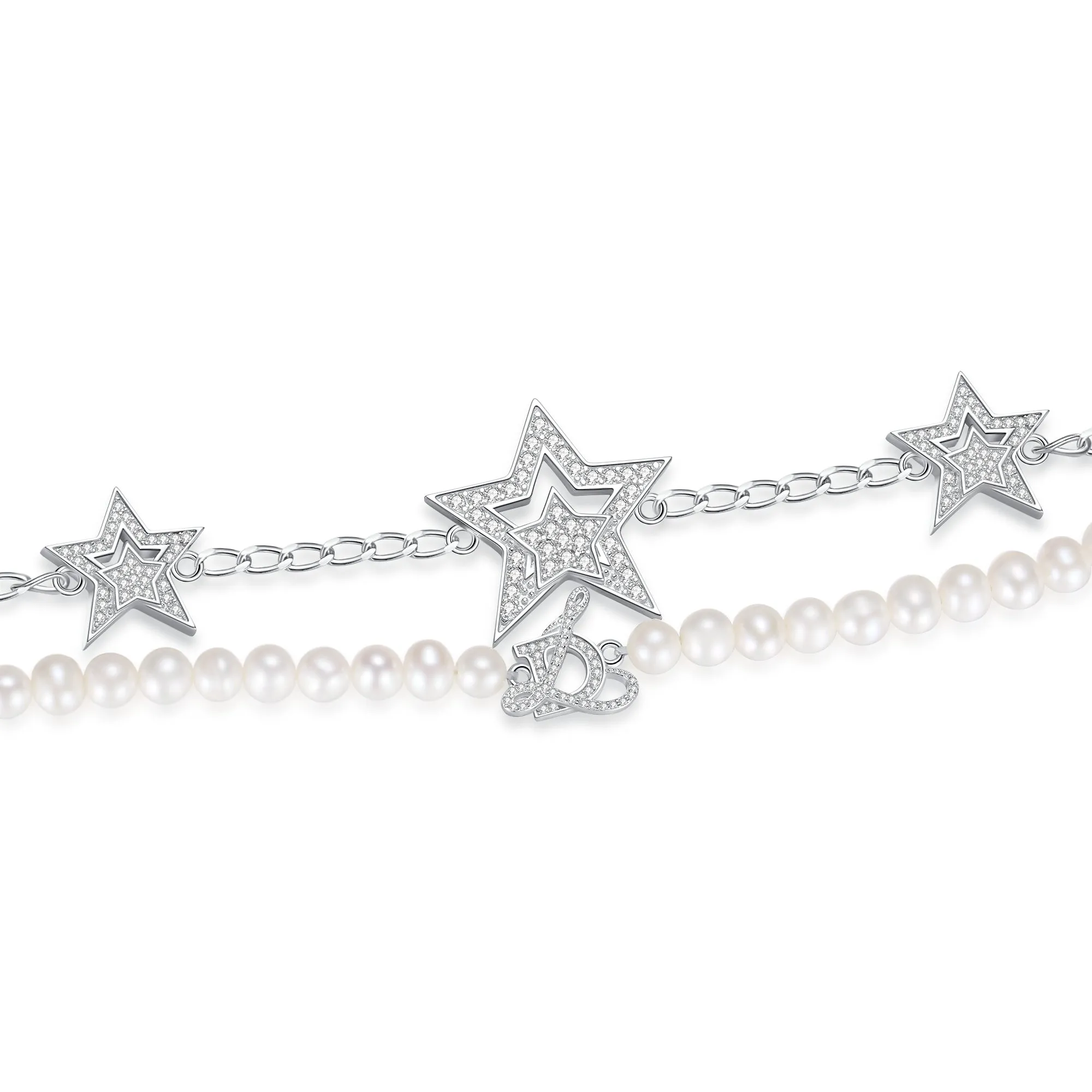 Starry Night Crystal and Pearl Double Chain Bracelet