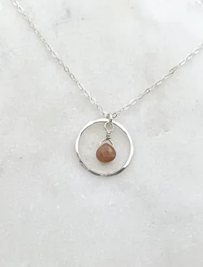 Sterling silver and peach moonstone necklace