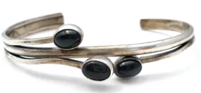 Sterling Silver Black Onyx Cuff Bracelet Vintage