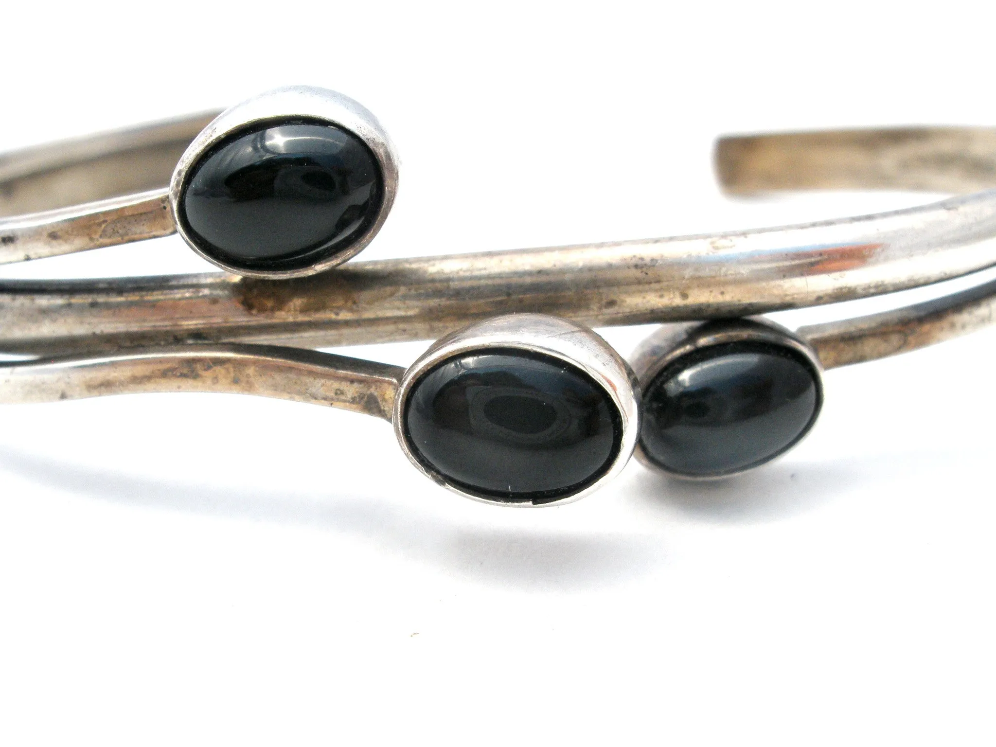 Sterling Silver Black Onyx Cuff Bracelet Vintage