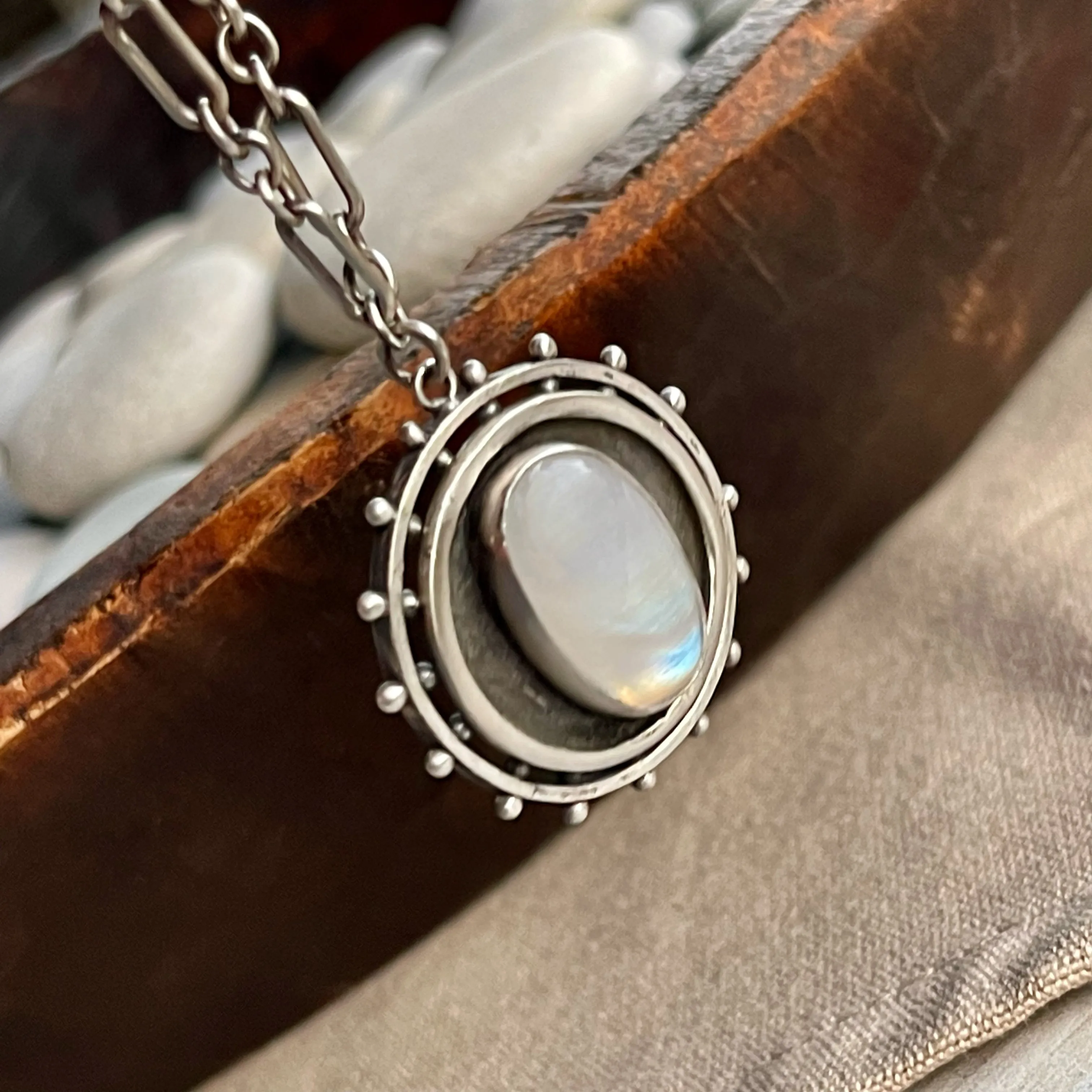 Sterling Silver Dotted Moonstone Necklace