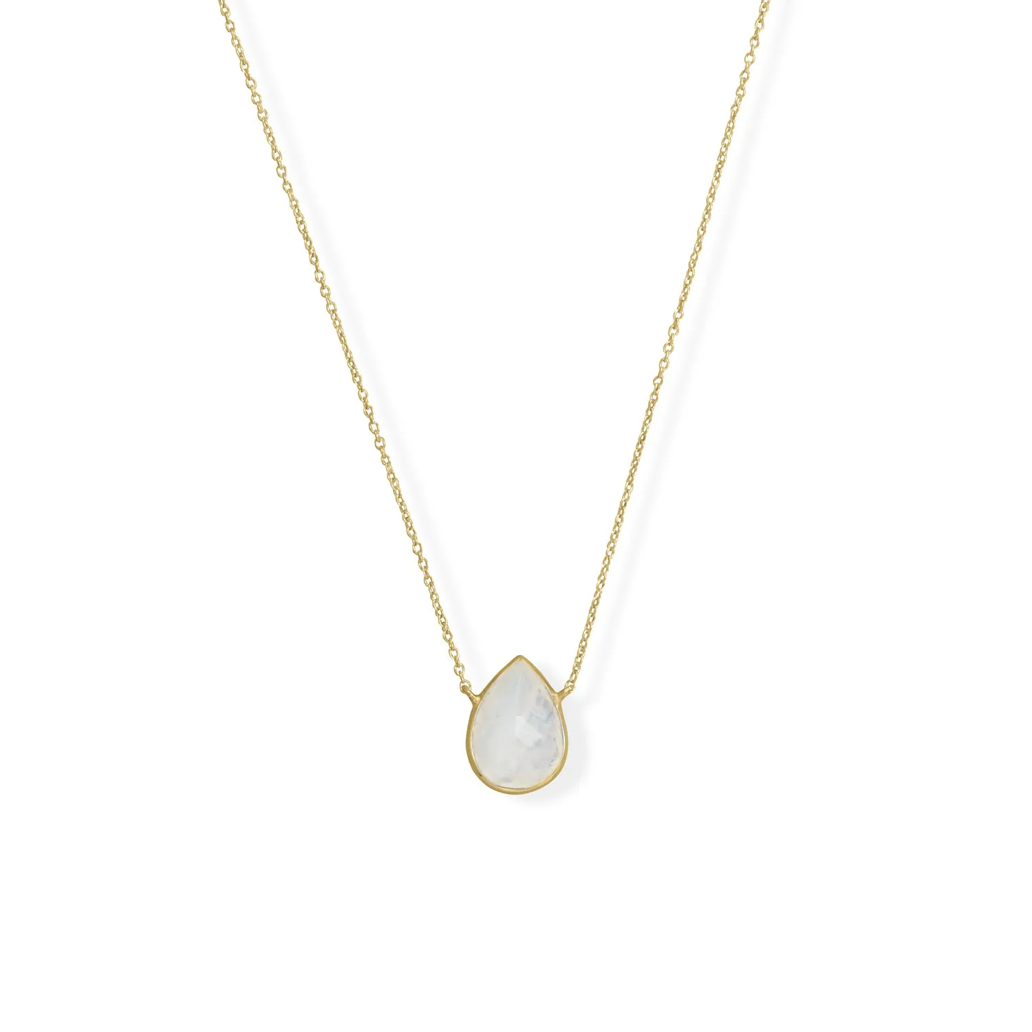 Sterling Silver Gold Plated Pear Rainbow Moonstone Necklace