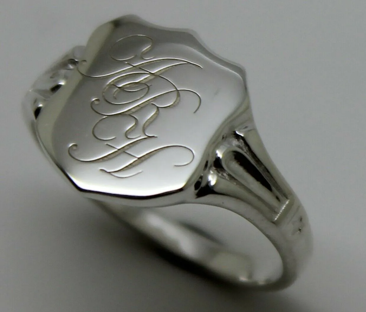 Sterling Silver Large Signet Ring Size 7 Plus Engraving Of Three Initials