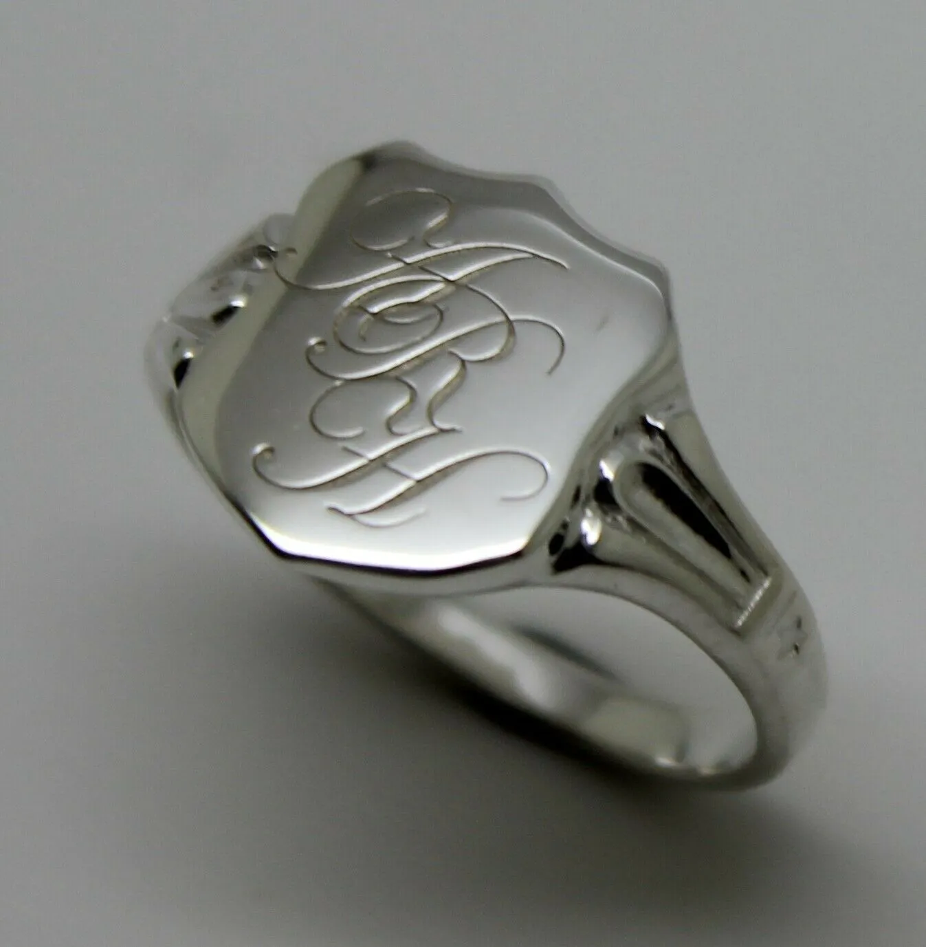 Sterling Silver Large Signet Ring Size 7 Plus Engraving Of Three Initials