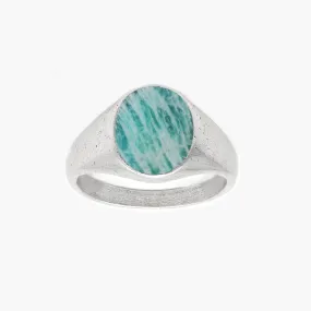 Sterling Silver Oval Signet Ring With Amazonite Stone