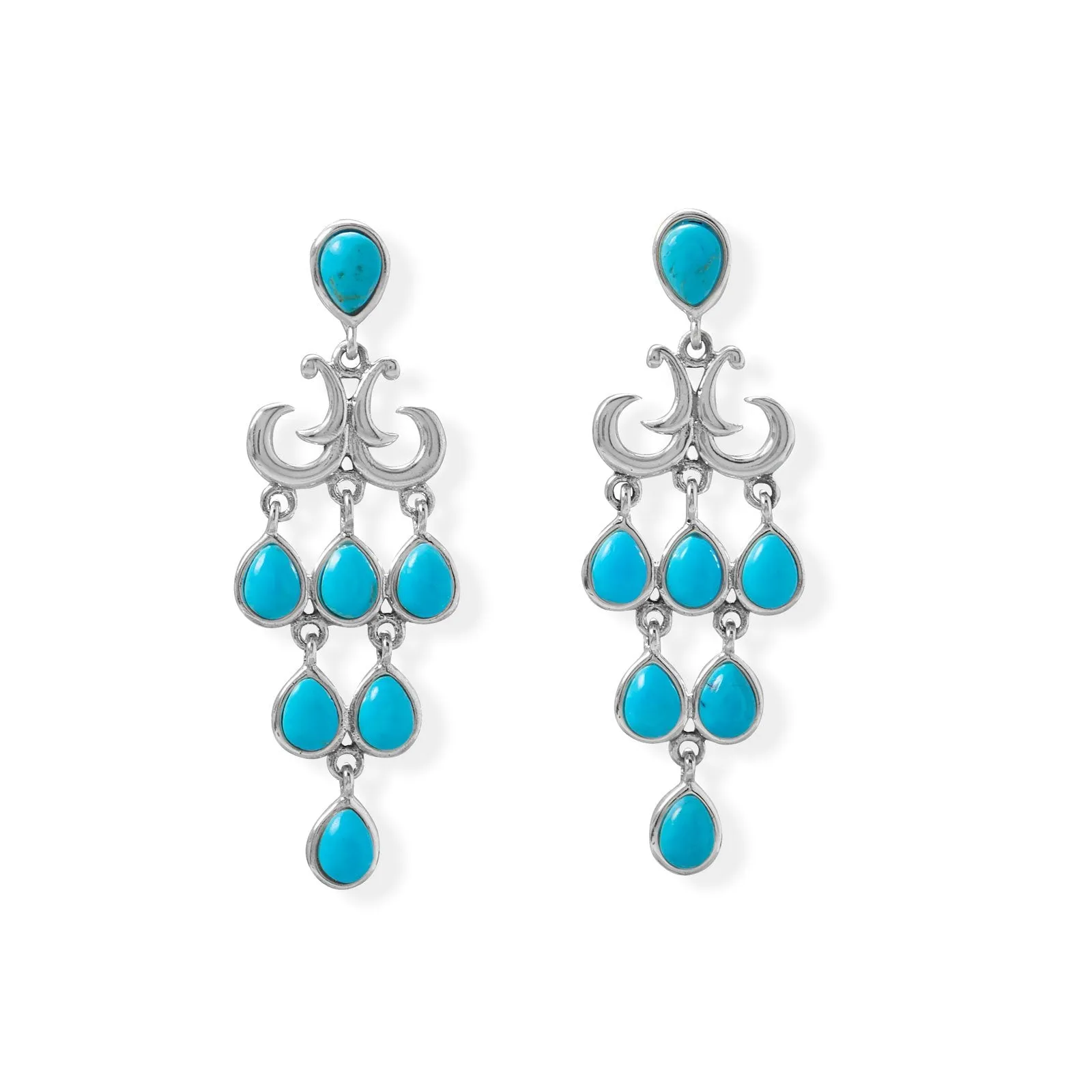 Sterling Silver Pear Shaped Turquoise Chandelier Earrings