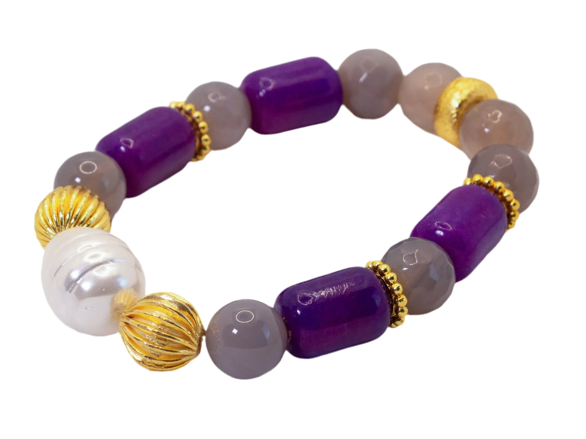 Sugilite, Onyx & Pearl Gemstone Beaded Bracelet