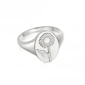 Sunflower Signet Sterling Silver Ring FR09_SLV