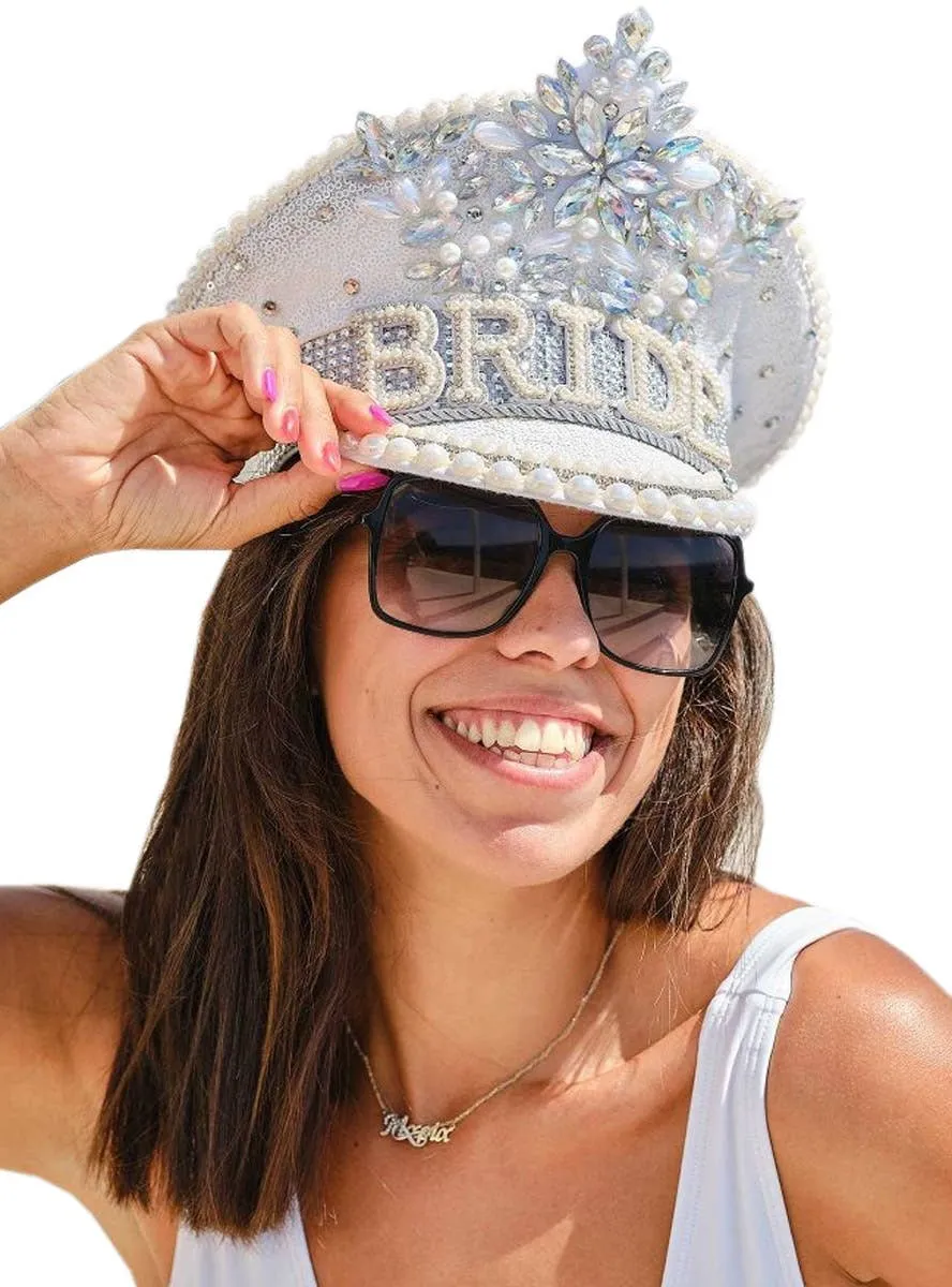 Supreme Deluxe Handmade White and Silver Bride Hat with Jewels