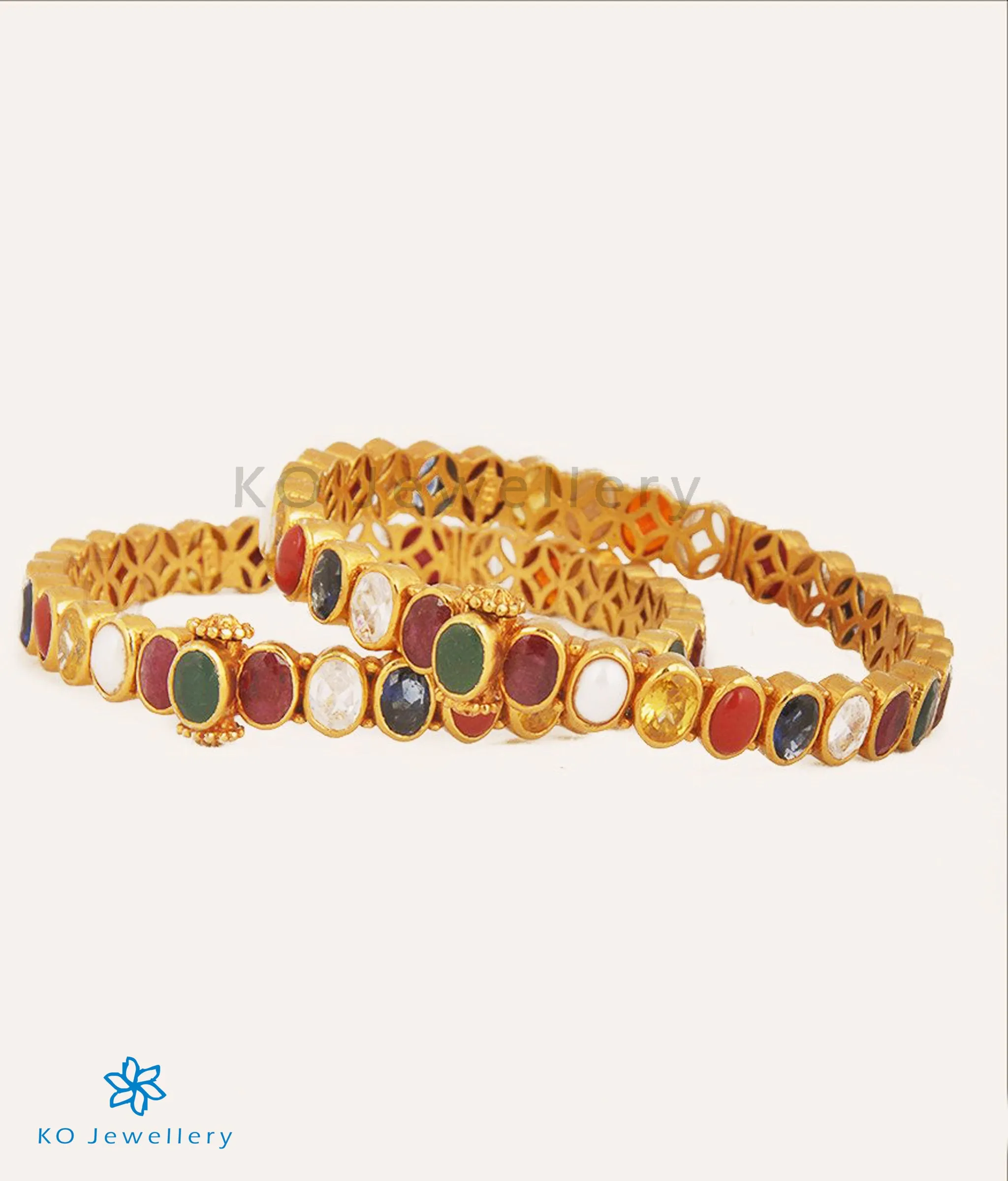 The Medha Silver Navratna Gemstone Openable Bracelet (Size/2.2/2.4/2.6/2.8)