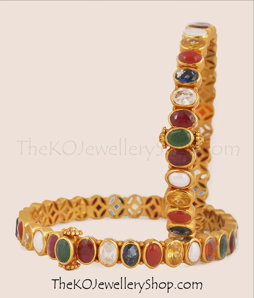 The Medha Silver Navratna Gemstone Openable Bracelet (Size/2.2/2.4/2.6/2.8)