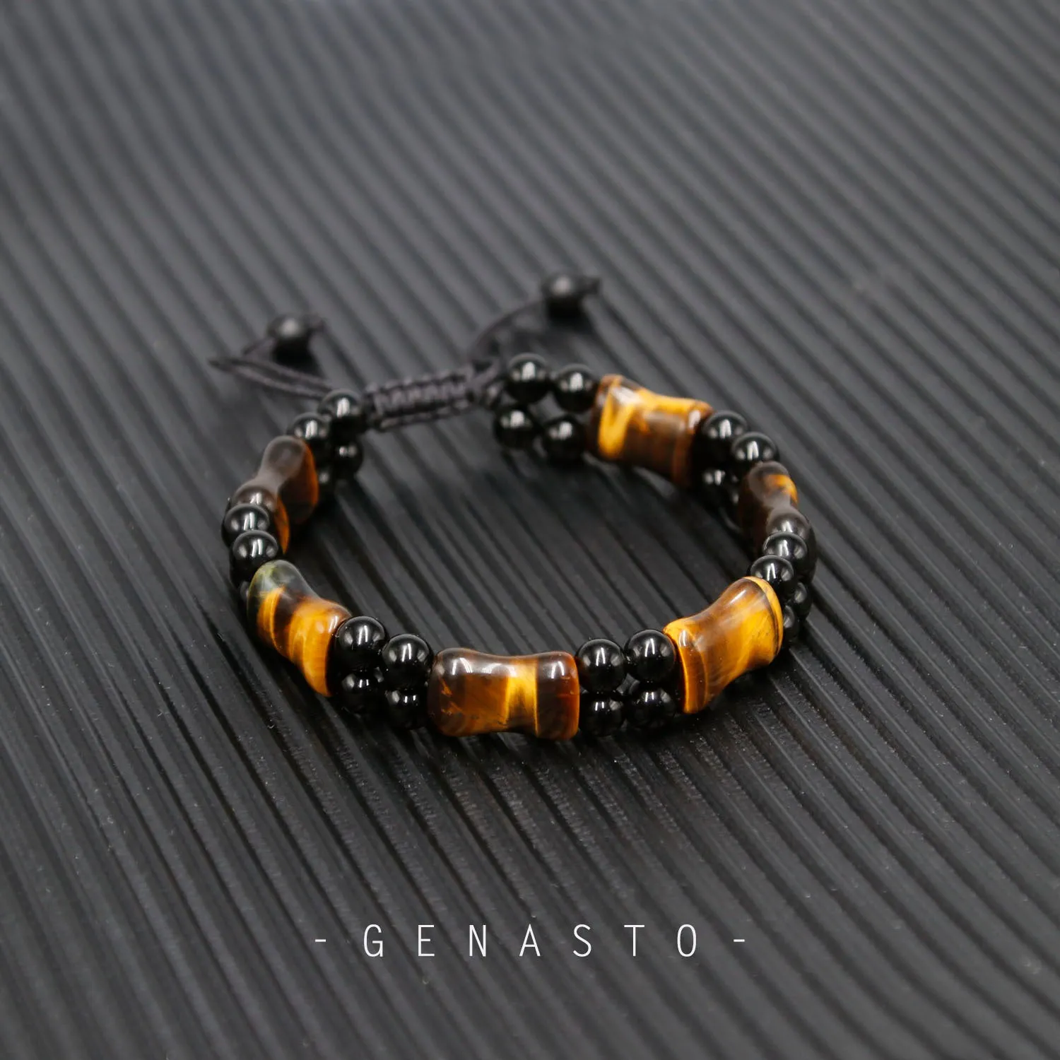 Tiger Eye & Black Obsidian, Square Flat Beads Bracelet