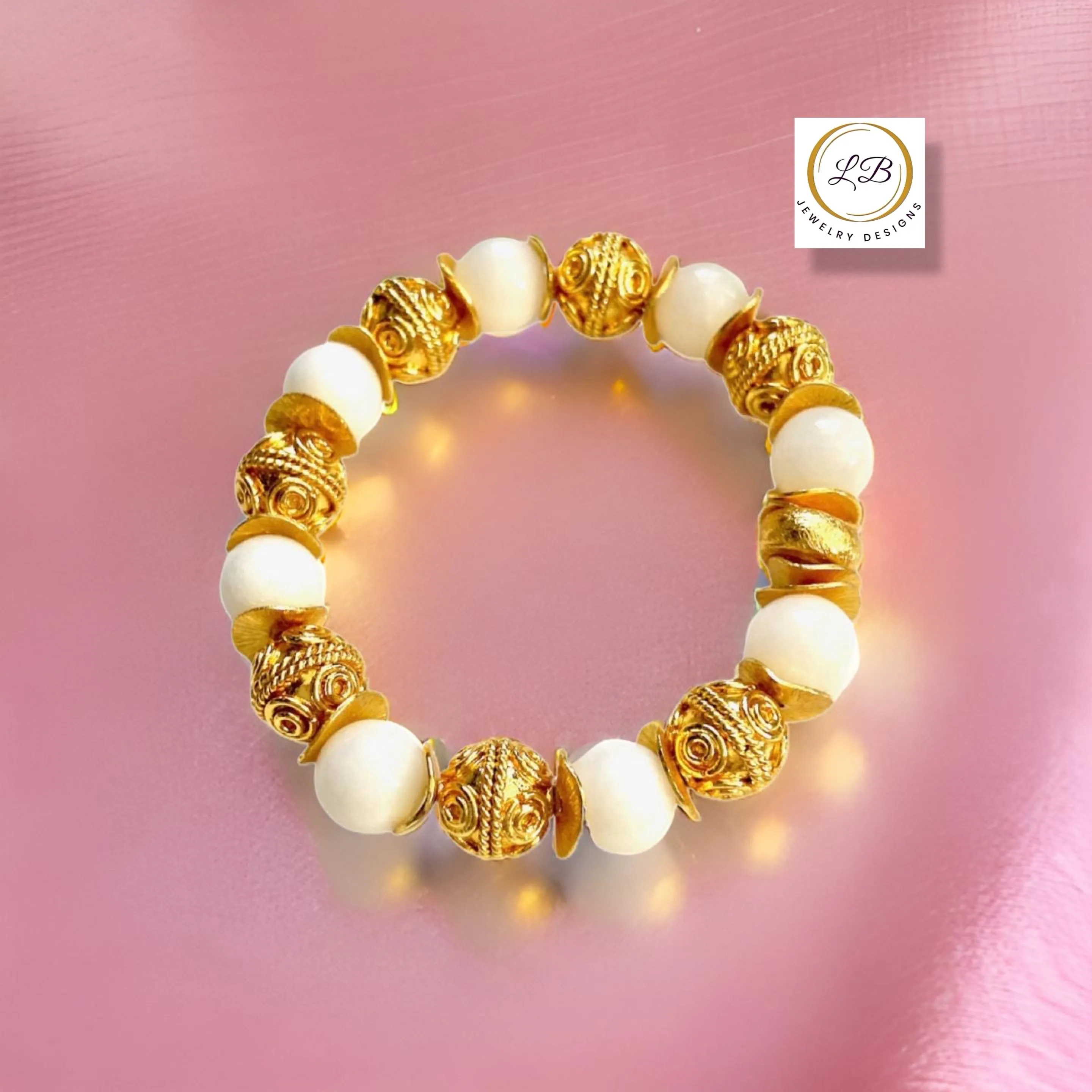 Timeless 22k Gold Vermeil Bali Beads & Alabaster Gemstone Bracelet