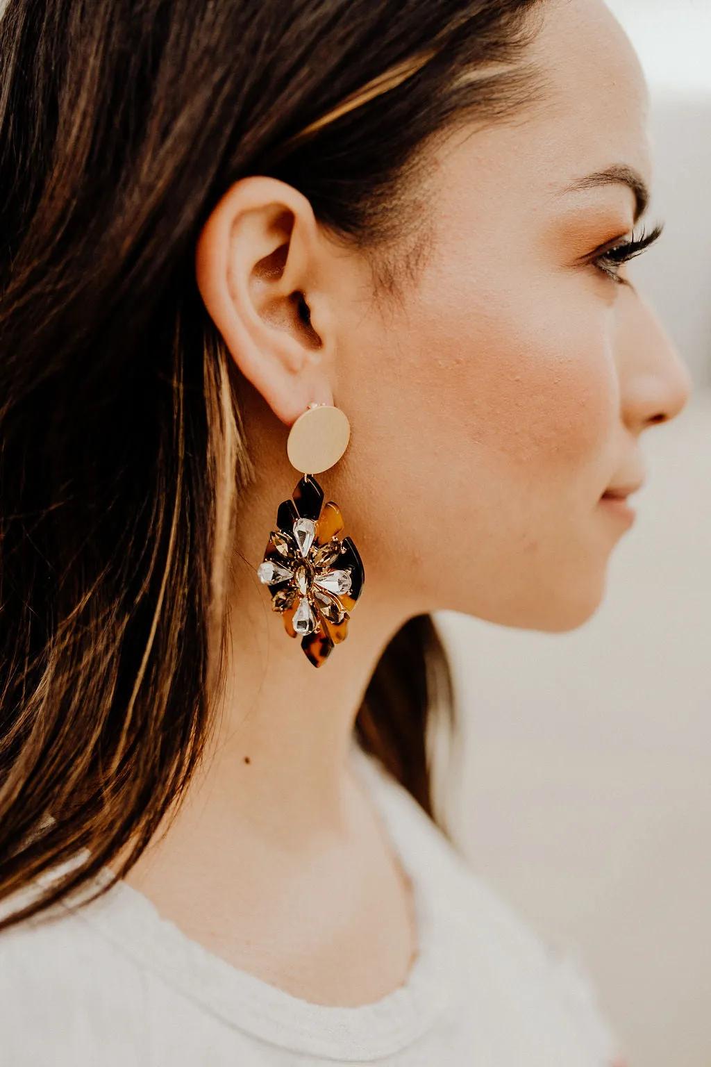 Tortoise Shell Gemstone Starburst Chandelier Post Earrings