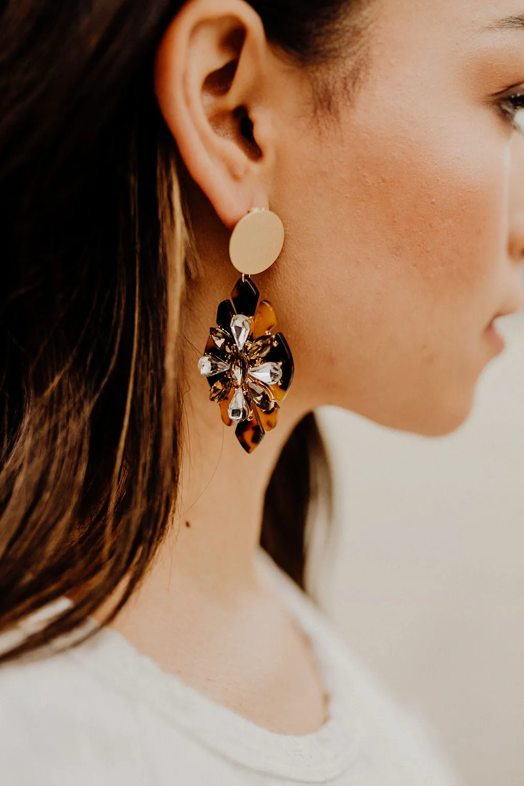 Tortoise Shell Gemstone Starburst Chandelier Post Earrings