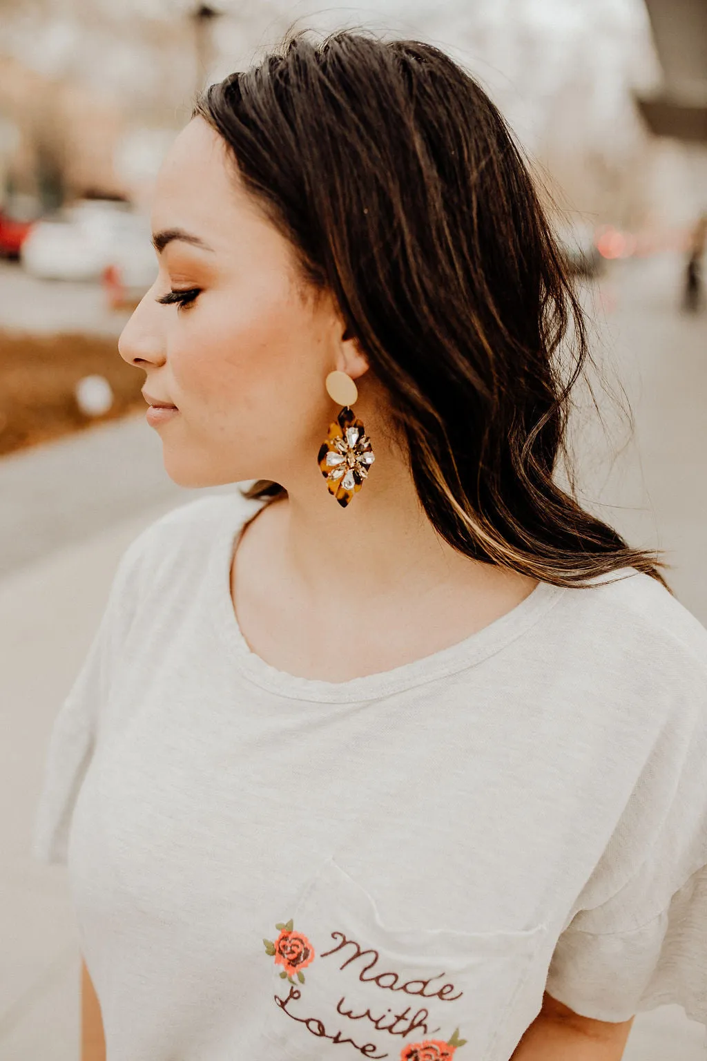 Tortoise Shell Gemstone Starburst Chandelier Post Earrings