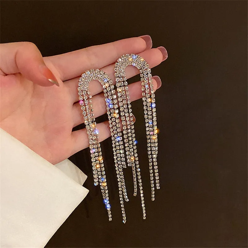 Trend Simulation Pearl Long Earrings Female Moon Star Flower Rhinestone Wedding Pendant Earrings Fashion Korean Jewelry Earrings