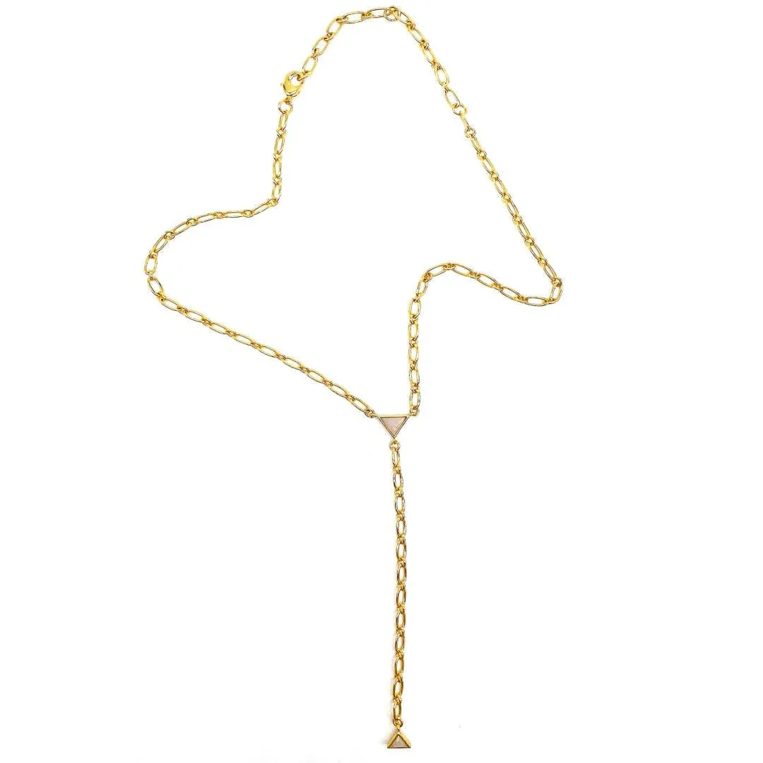 Triangle Moonstone Y Necklace, Yellow Gold