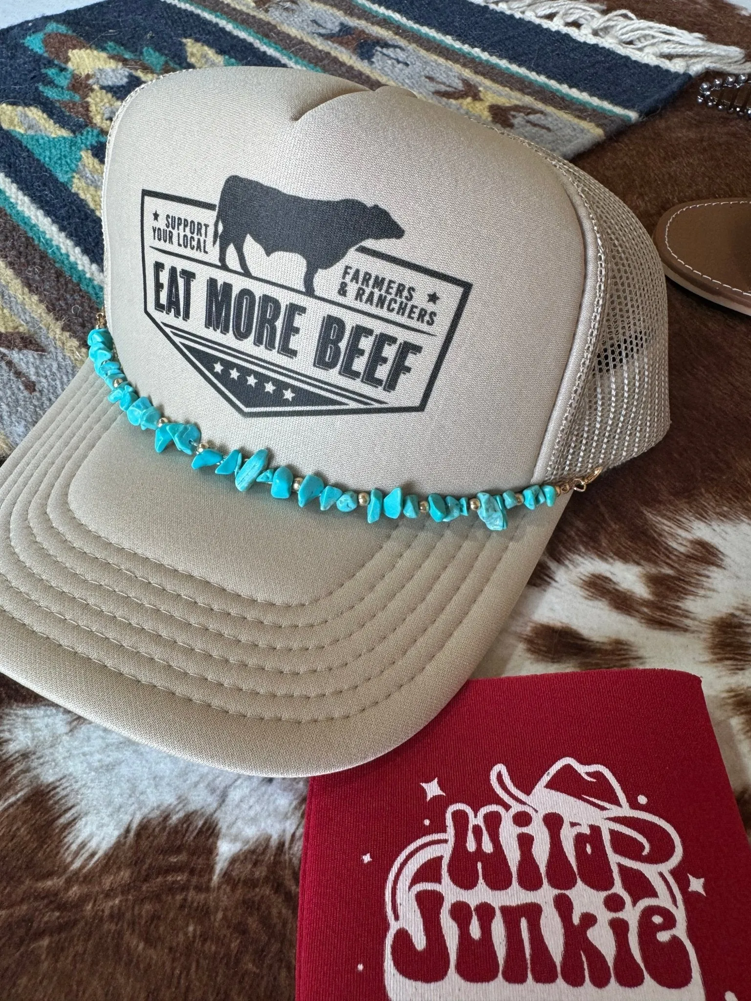 Turquoise and Gold Beads Trucker Hat Chain