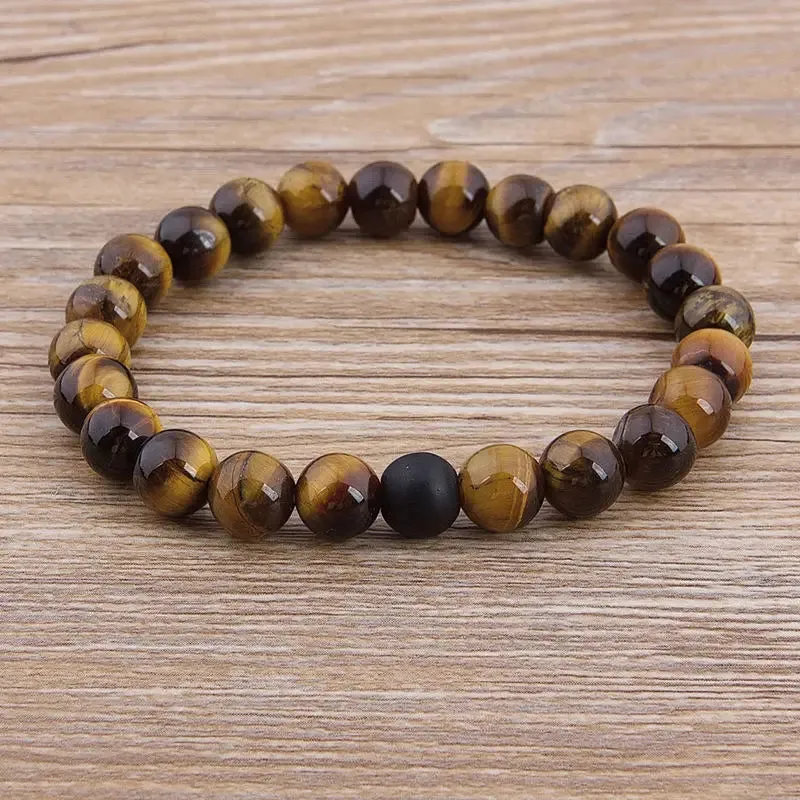 TYO Custom Female Male Marble Bead Tiger Eye Bead Blue Bead Lava Natural Stone Bead Bracelet Wide 8MM Stone Handmade Jewelry