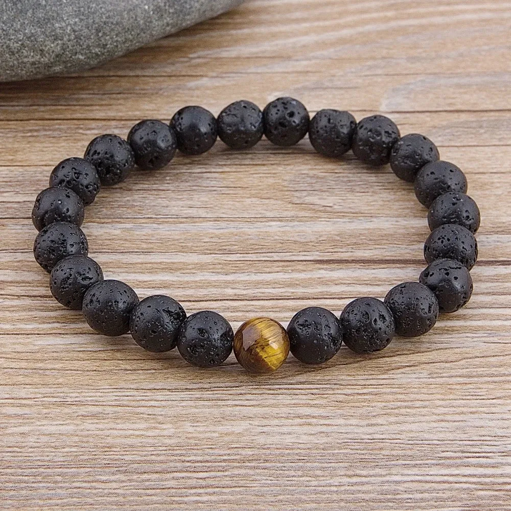 TYO Custom Female Male Marble Bead Tiger Eye Bead Blue Bead Lava Natural Stone Bead Bracelet Wide 8MM Stone Handmade Jewelry