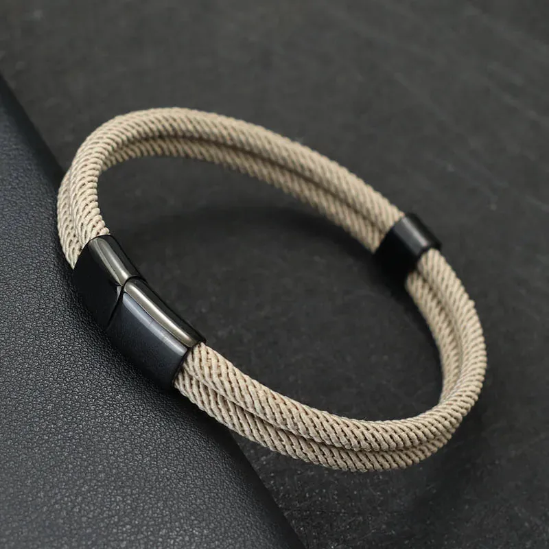 Unique Mens Bracelet Stainless Steel Magnet Buckle Nautical Braclet Double Layer Rope Braslet Bangle Pulsera Hombre Accessories