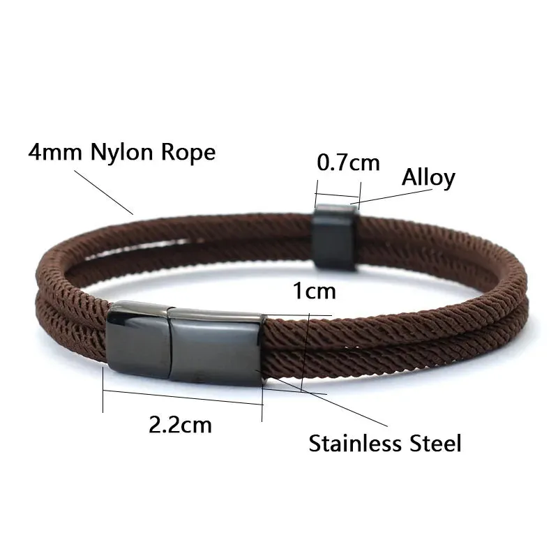 Unique Mens Bracelet Stainless Steel Magnet Buckle Nautical Braclet Double Layer Rope Braslet Bangle Pulsera Hombre Accessories