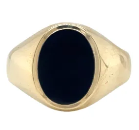 Vintage 9ct Yellow Gold Gents Oval Black Onyx Signet Ring