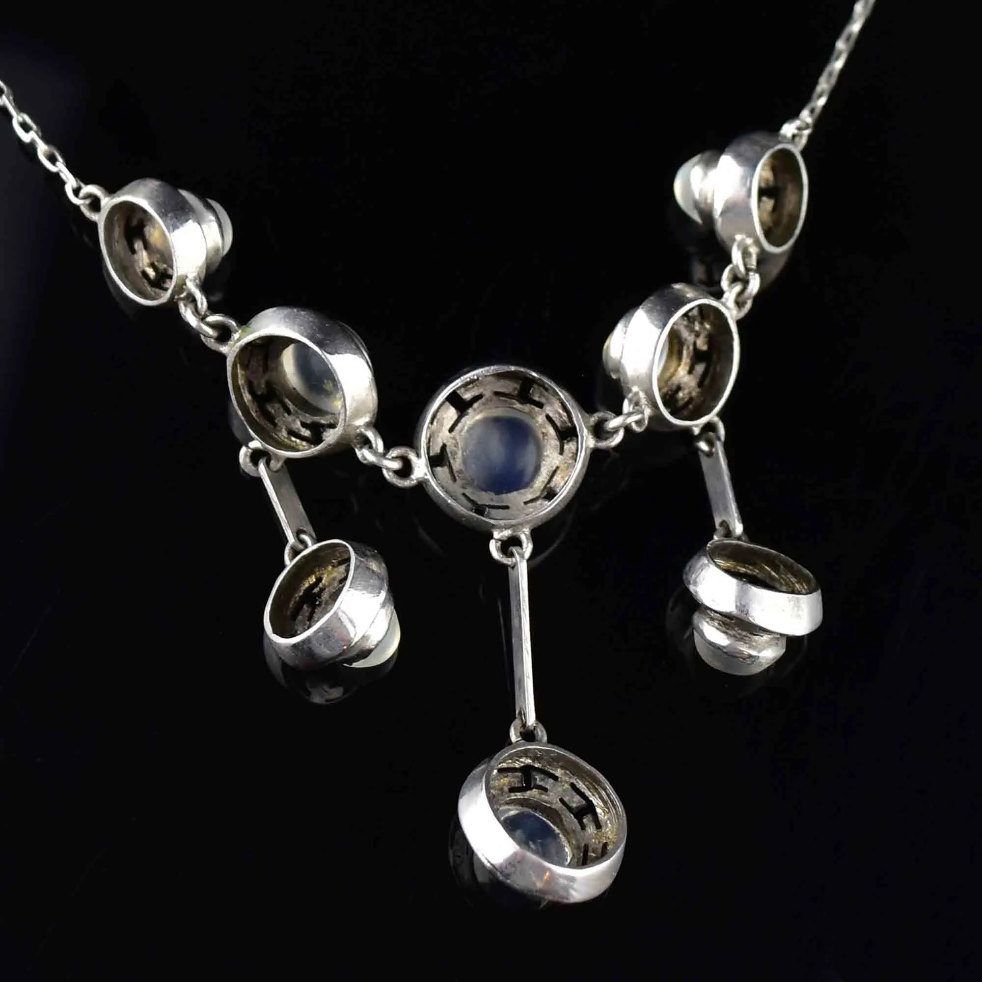 Vintage Arts and Crafts Silver Moonstone Necklace