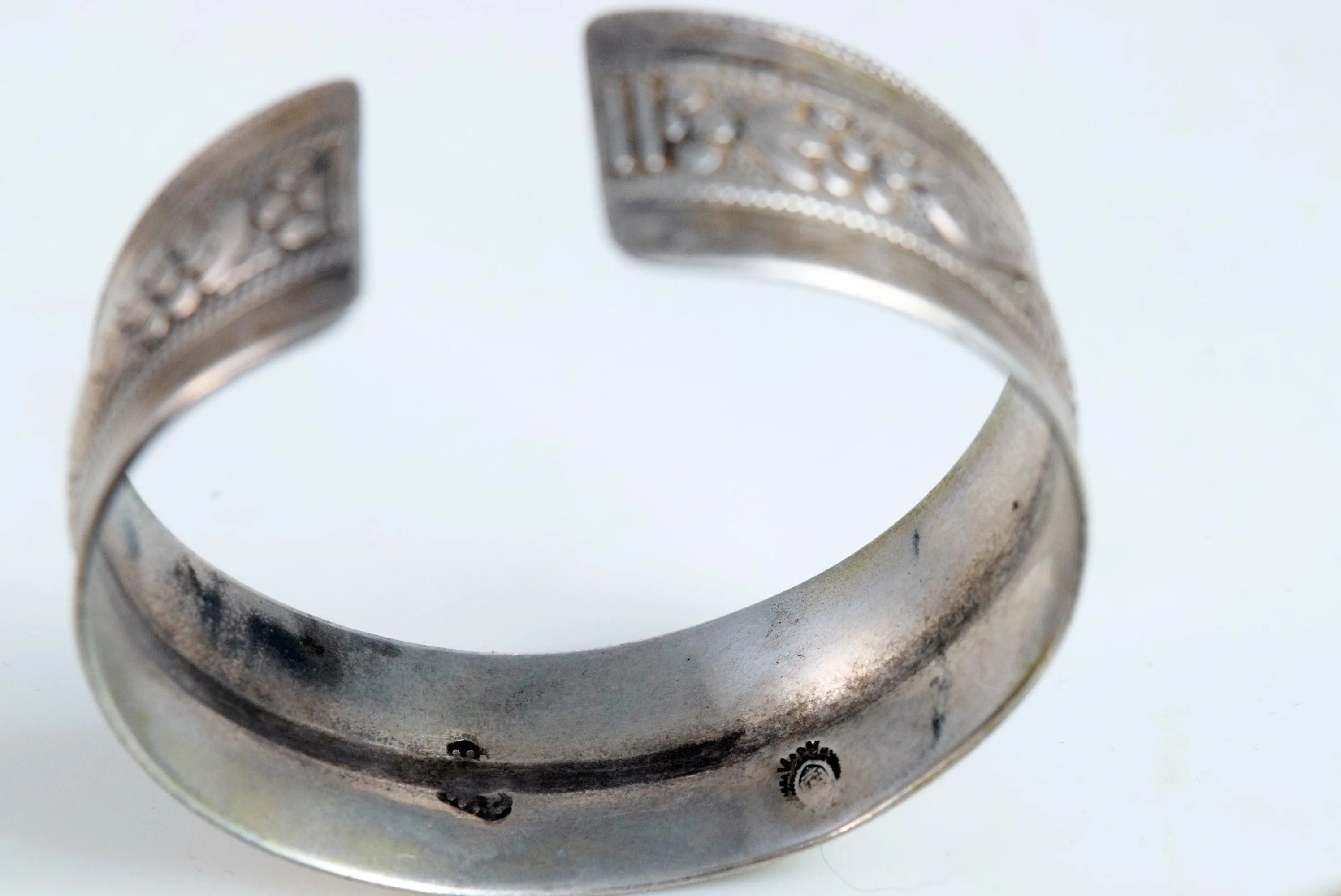 Vintage Berber Silver Cuff Bracelet with Bird and Fish Motif