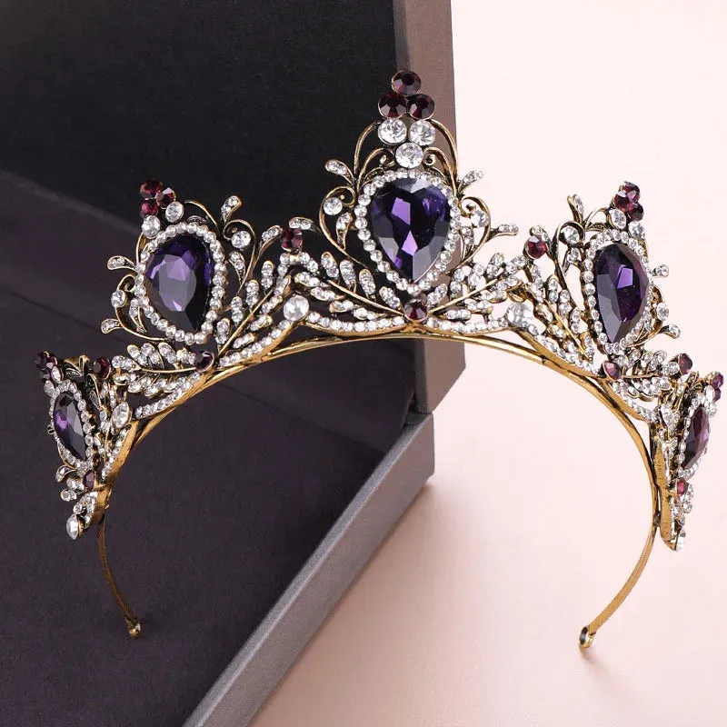 Vintage Charming Purple Crystal Bridal Crown Tiara Hair Accessory