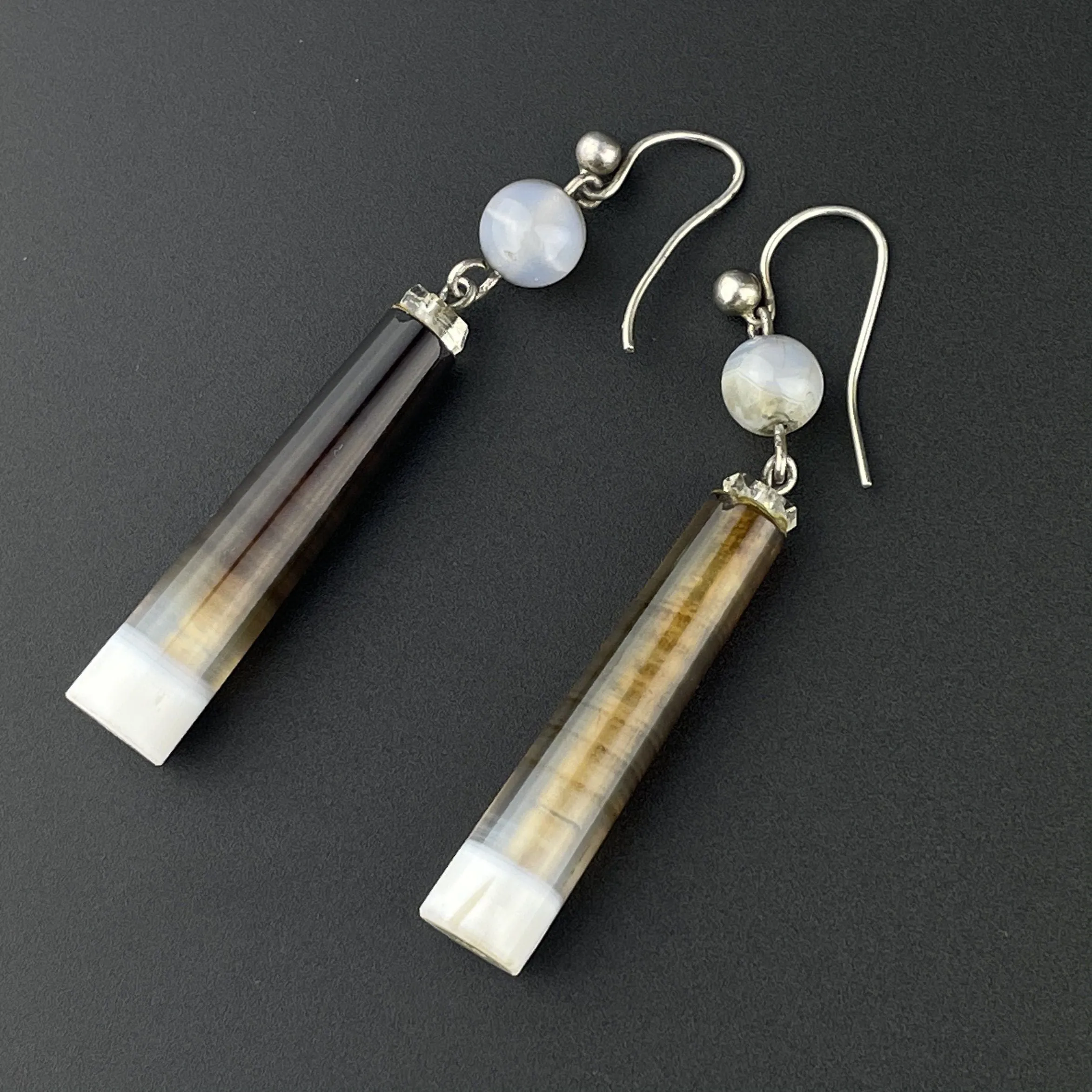 Vintage Long Scottish Banded Agate Earrings