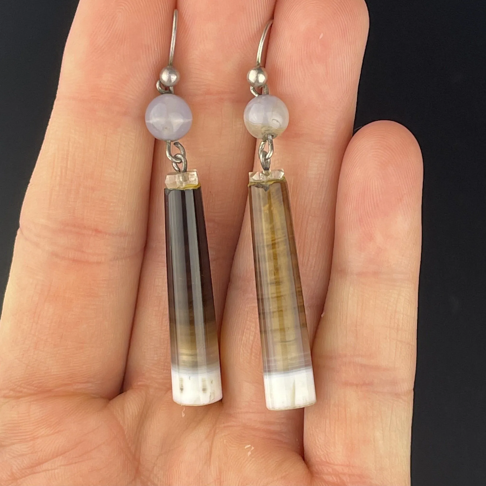 Vintage Long Scottish Banded Agate Earrings