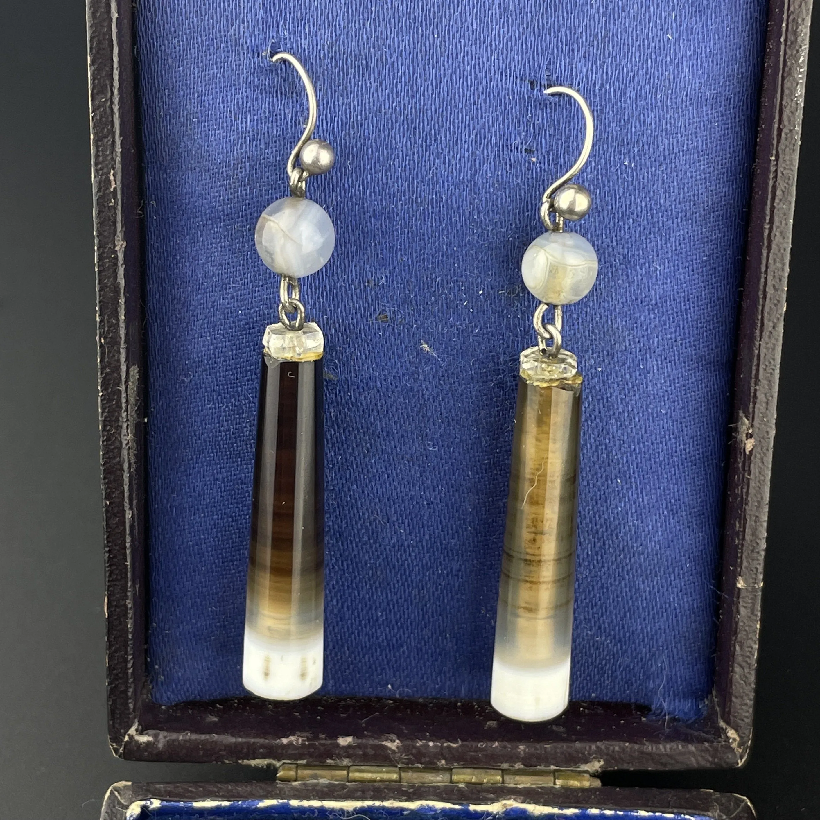 Vintage Long Scottish Banded Agate Earrings