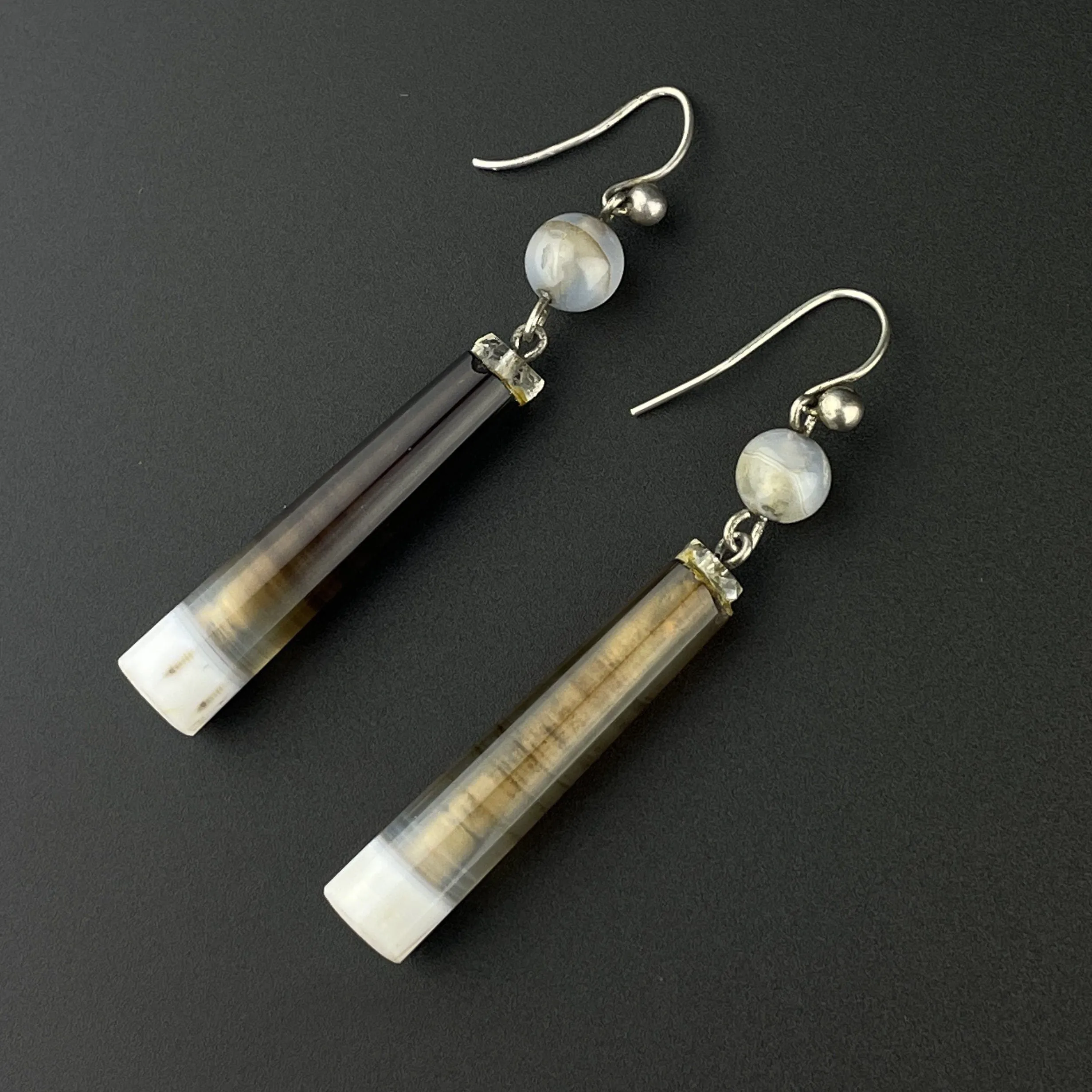 Vintage Long Scottish Banded Agate Earrings